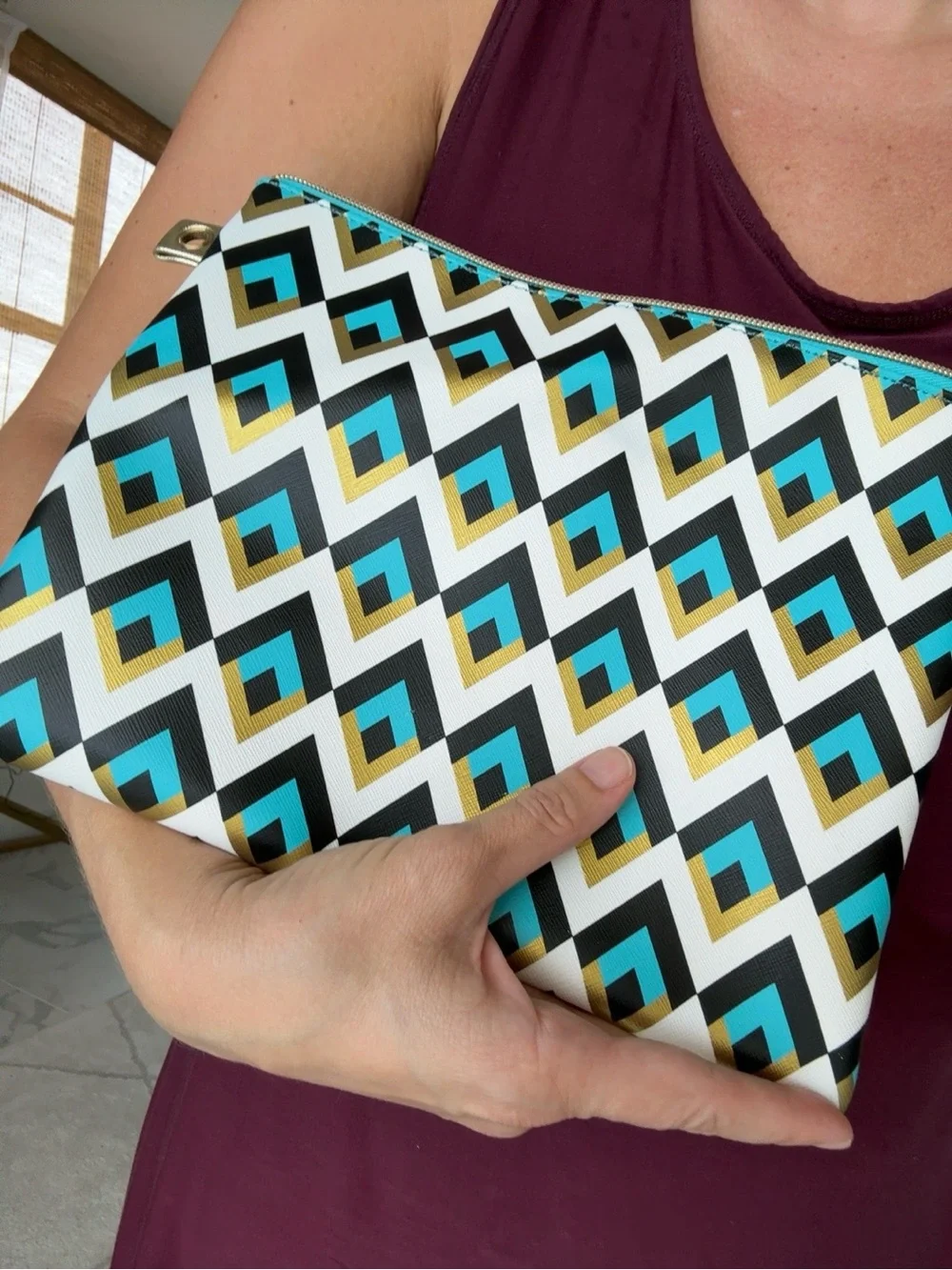 Dabney Lee Large Geometric Zip Pouch, Cosmetic Bag, Travel Organizer